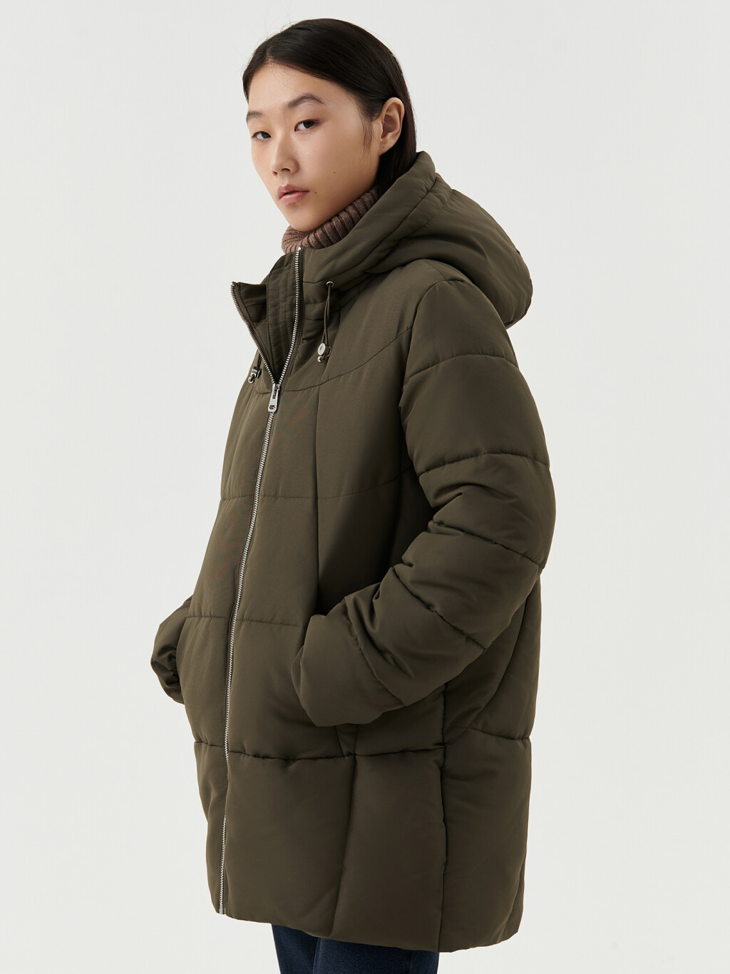 Куртка стеганая утепленная с капюшоном - цвет зеленый - 3