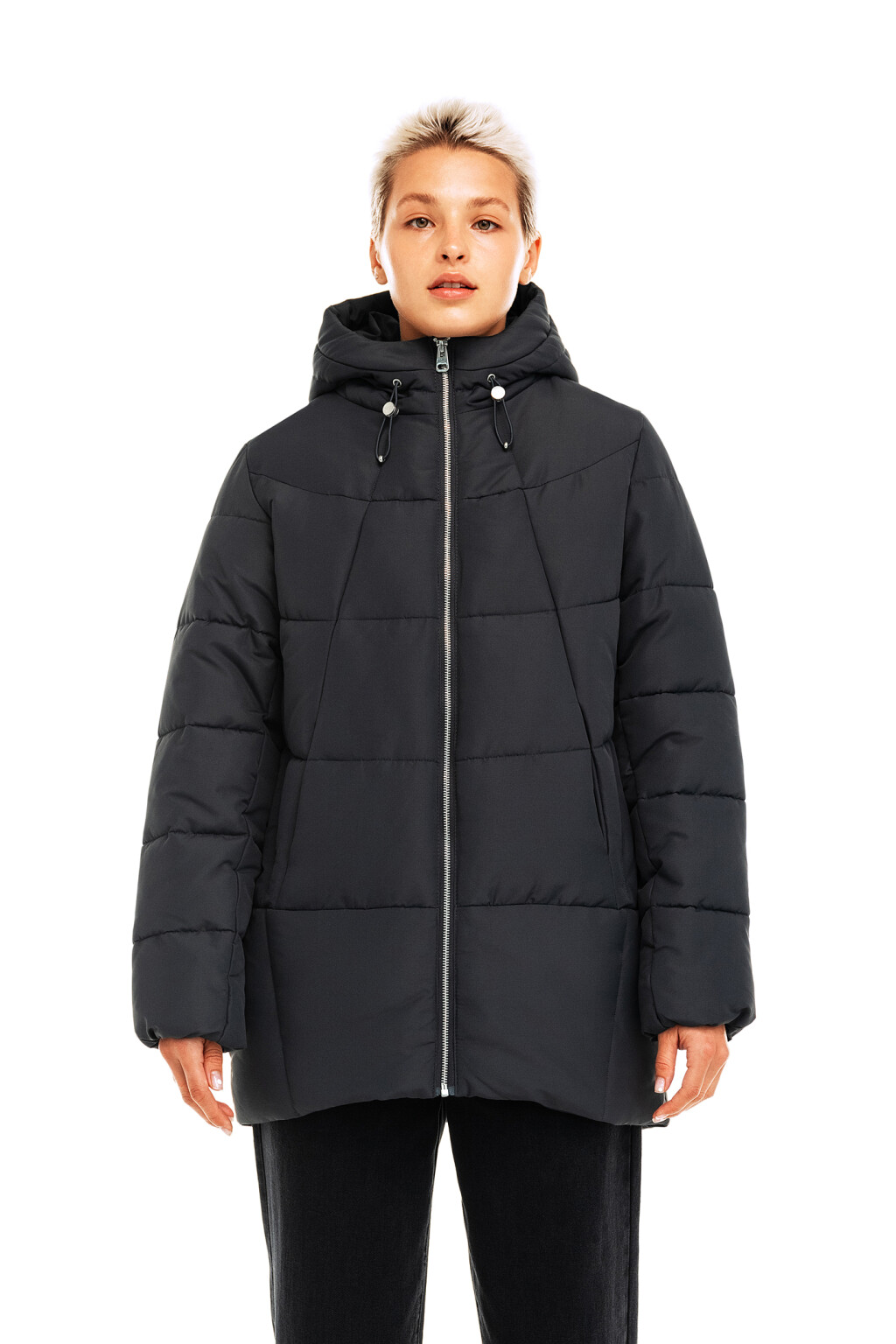 Куртка стеганая утепленная с капюшоном - цвет серый - 1