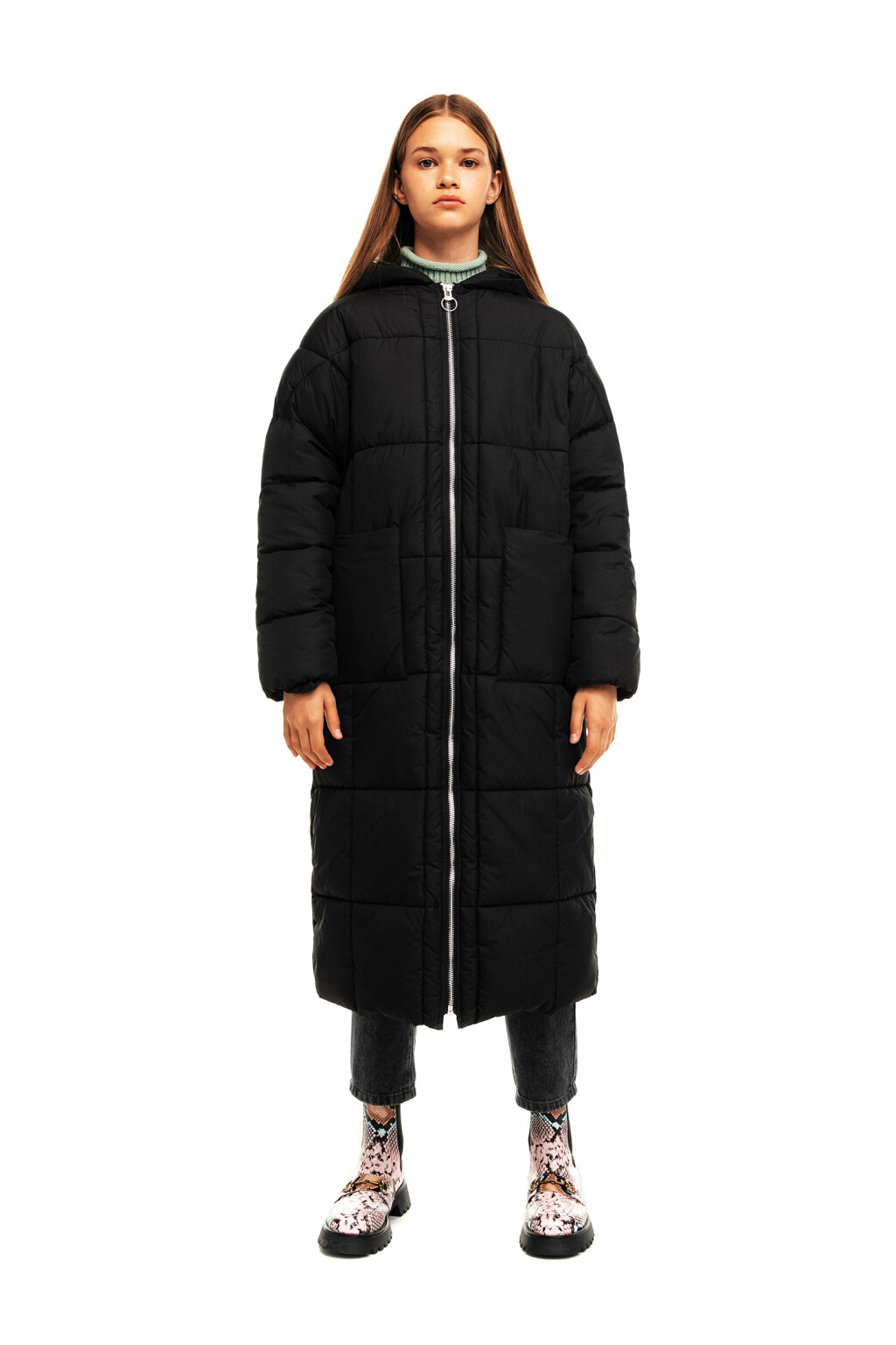 Пальто стеганое утепленное - цвет черный - 1