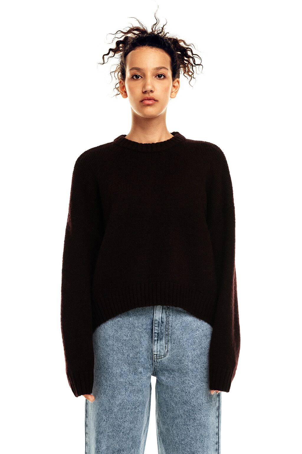 Свитер oversize с добавлением шерсти - цвет бордовый - 1