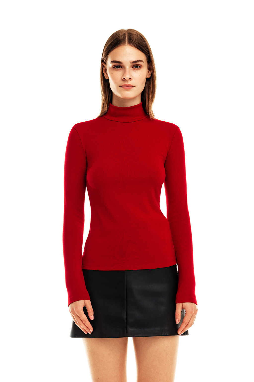 Водолазка приталенная базовая - цвет красный - 3