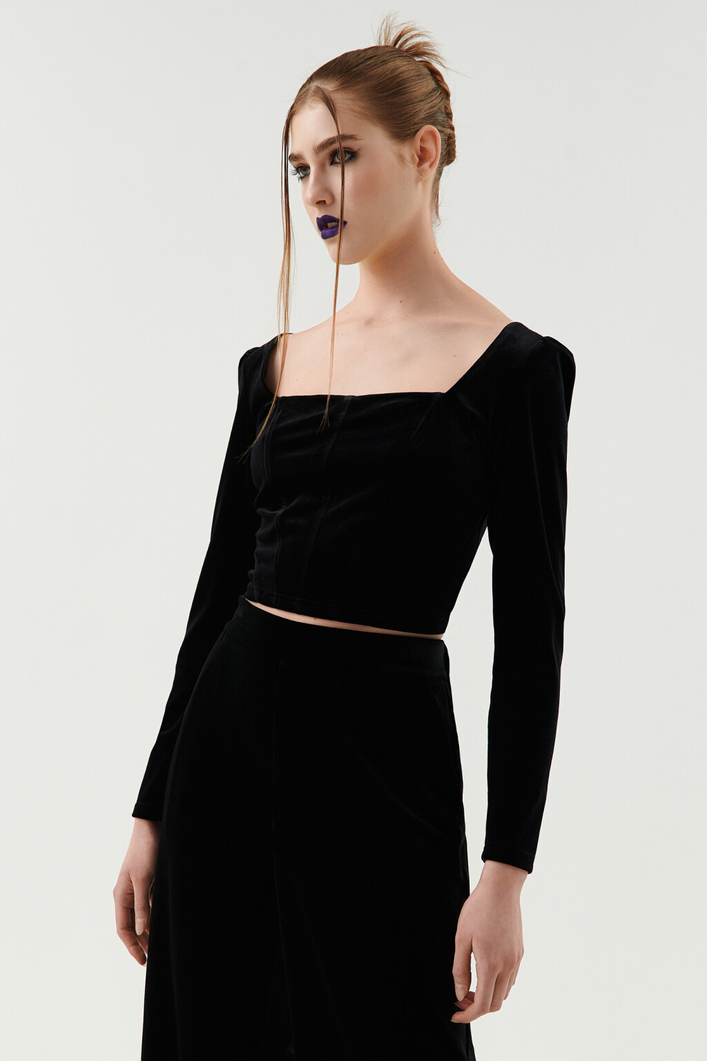Блузка-корсет из бархата - цвет черный - 1