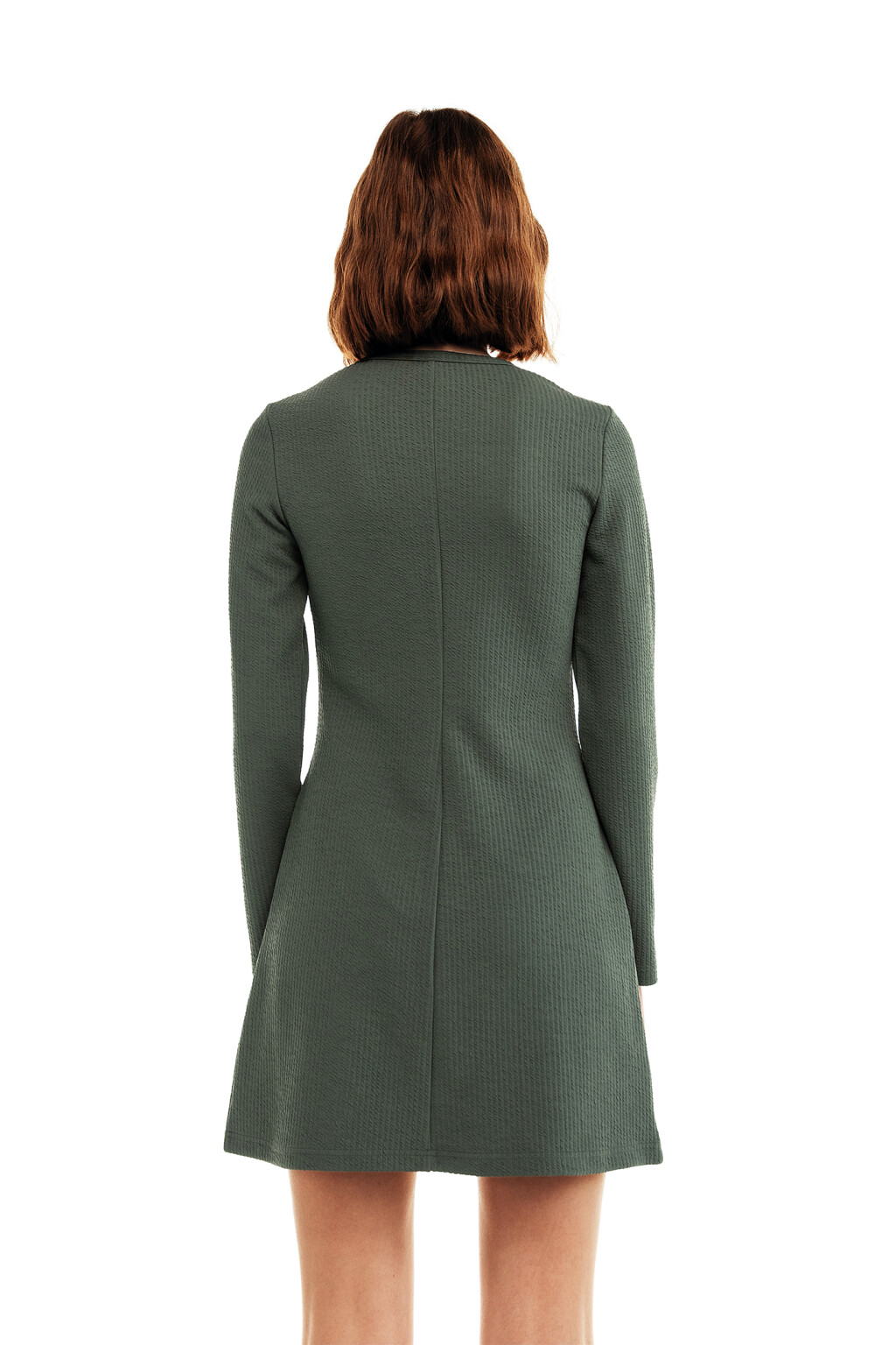 Платье трикотажное с вырезами на плечах - цвет зеленый - 2