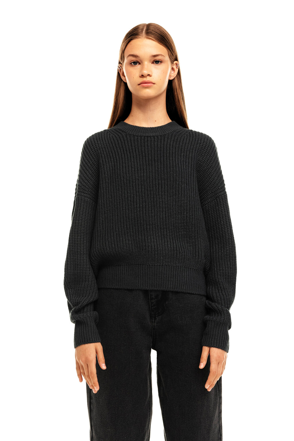 Свитер oversize с объемными рукавами - цвет серый - 1