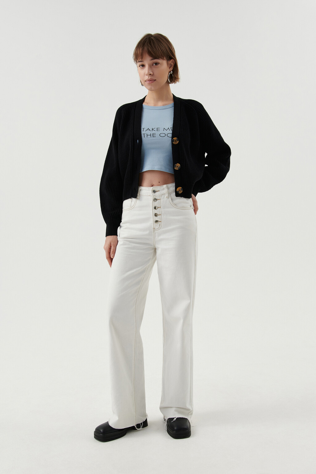 Кардиган вязаный на пуговицах - цвет черный - 4