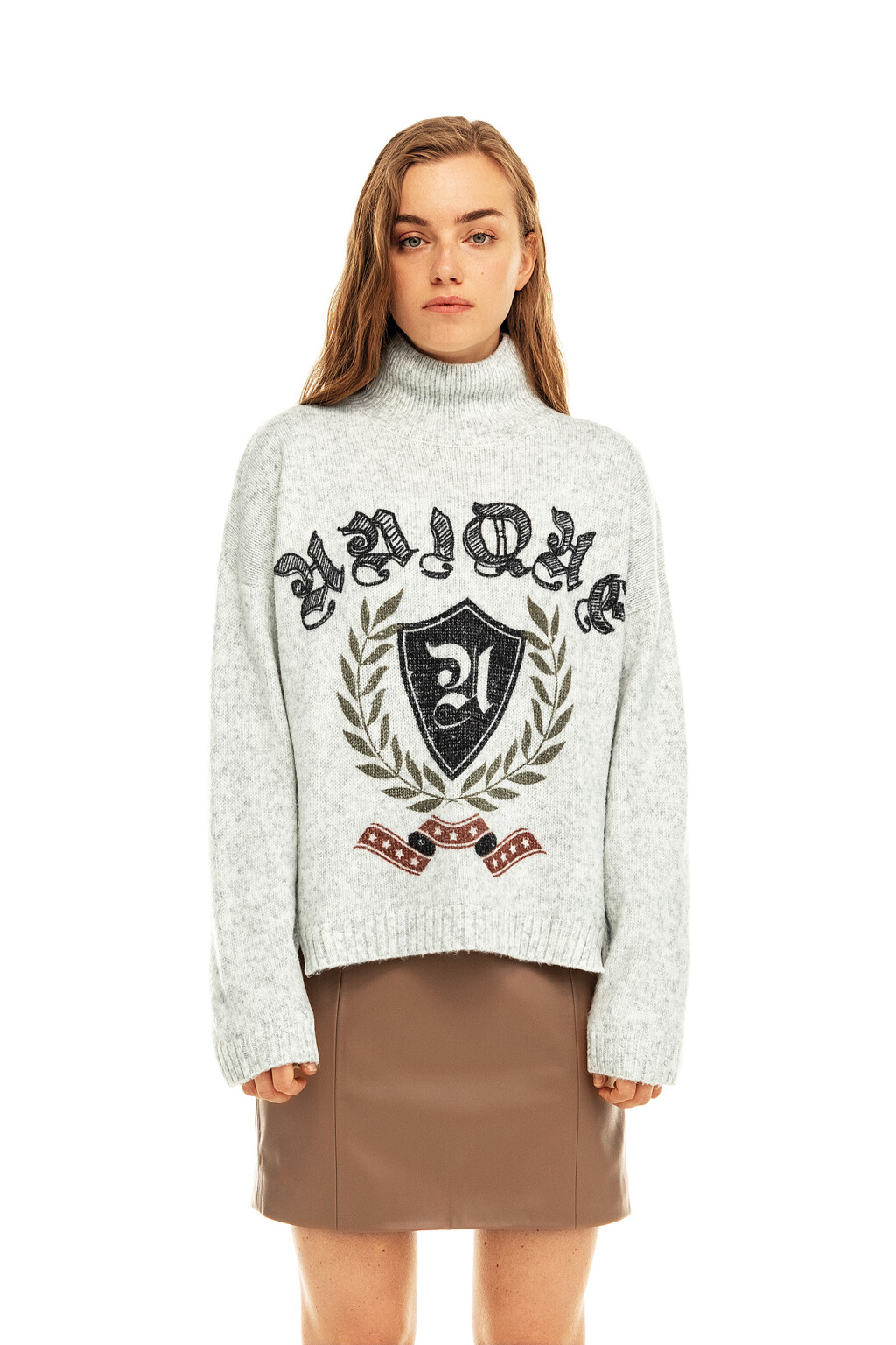 Свитер вязаный с принтом - цвет серый - 1