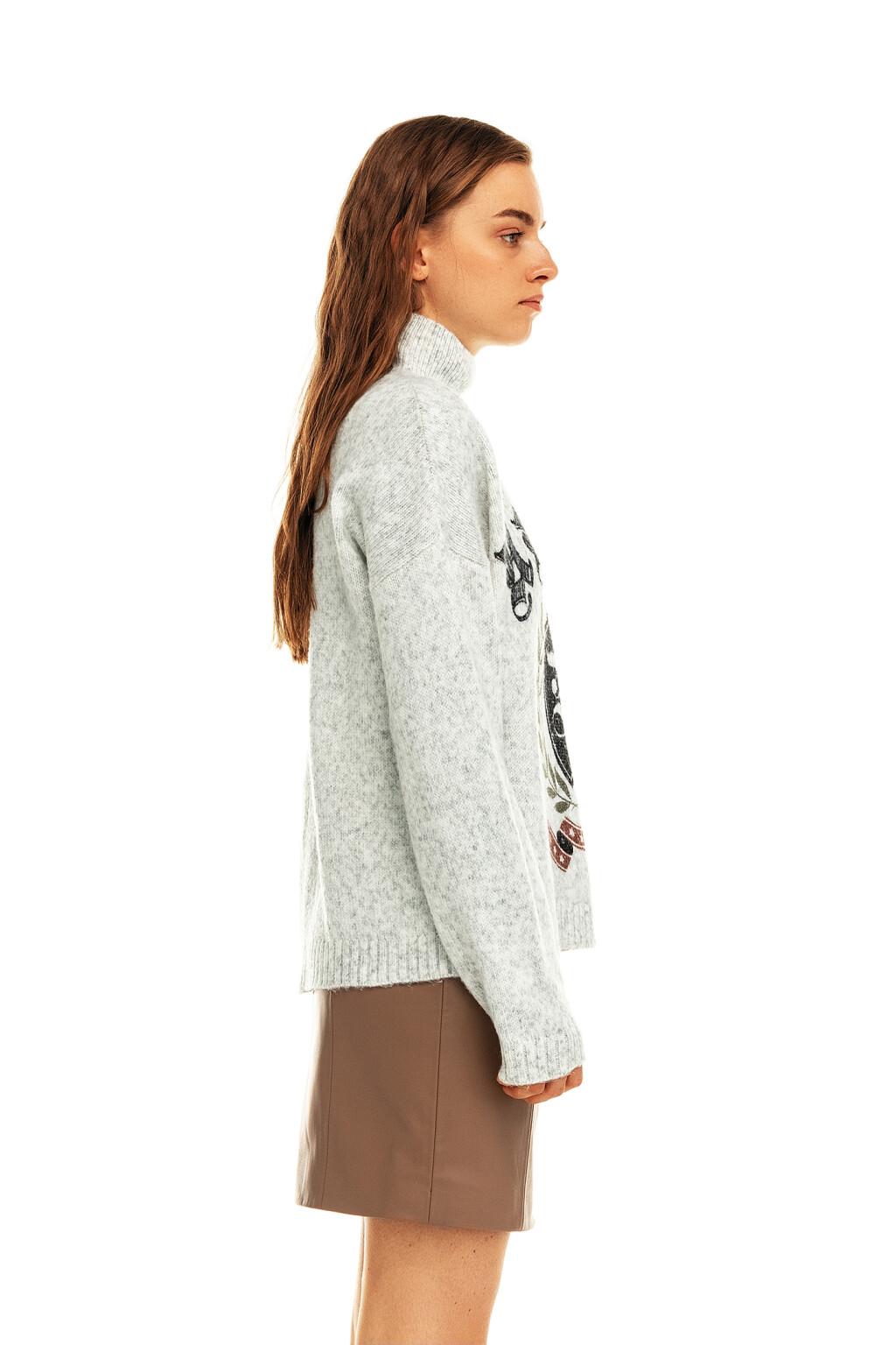 Свитер вязаный с принтом - цвет серый - 3