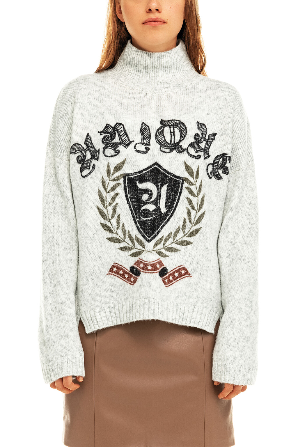 Свитер вязаный с принтом - цвет серый - 5