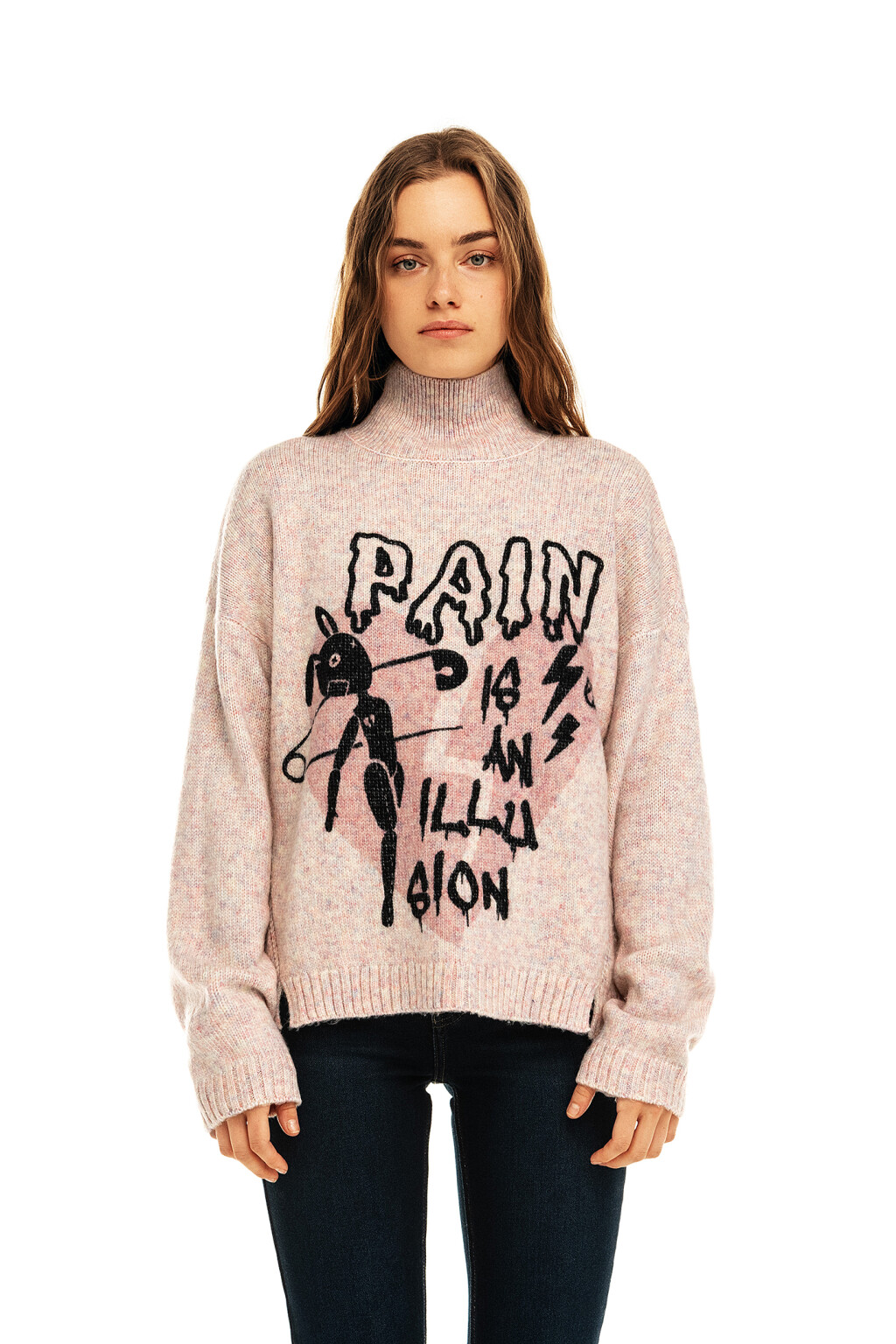 Свитер вязаный с принтом - цвет мультиколор - 1