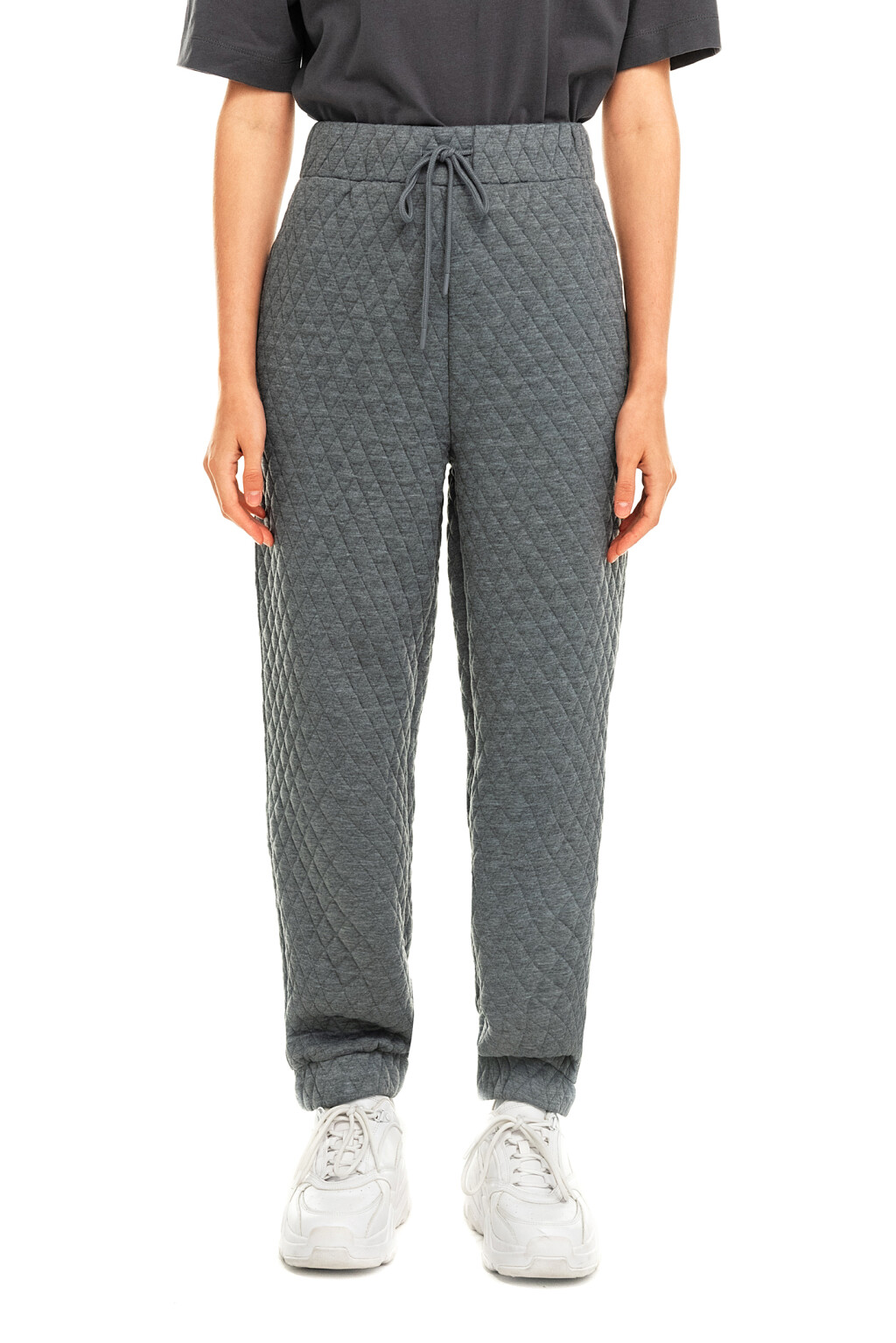 Брюки-джоггеры утепленные стеганые - цвет серый - 1