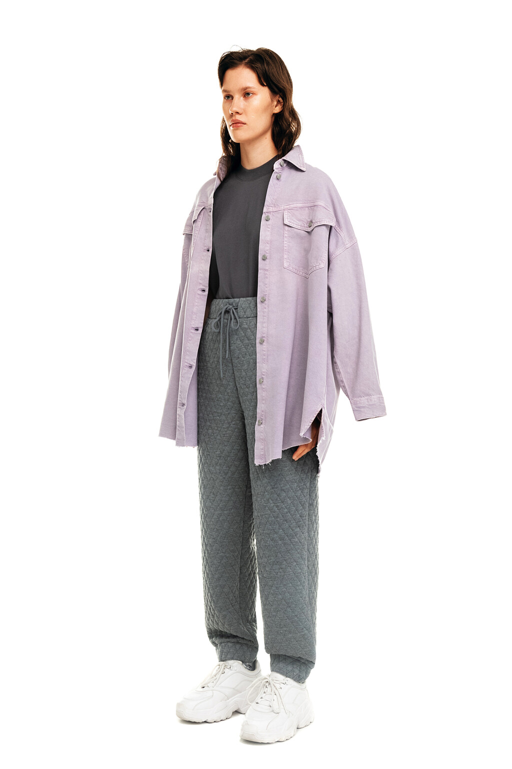 Брюки-джоггеры утепленные стеганые - цвет серый - 3