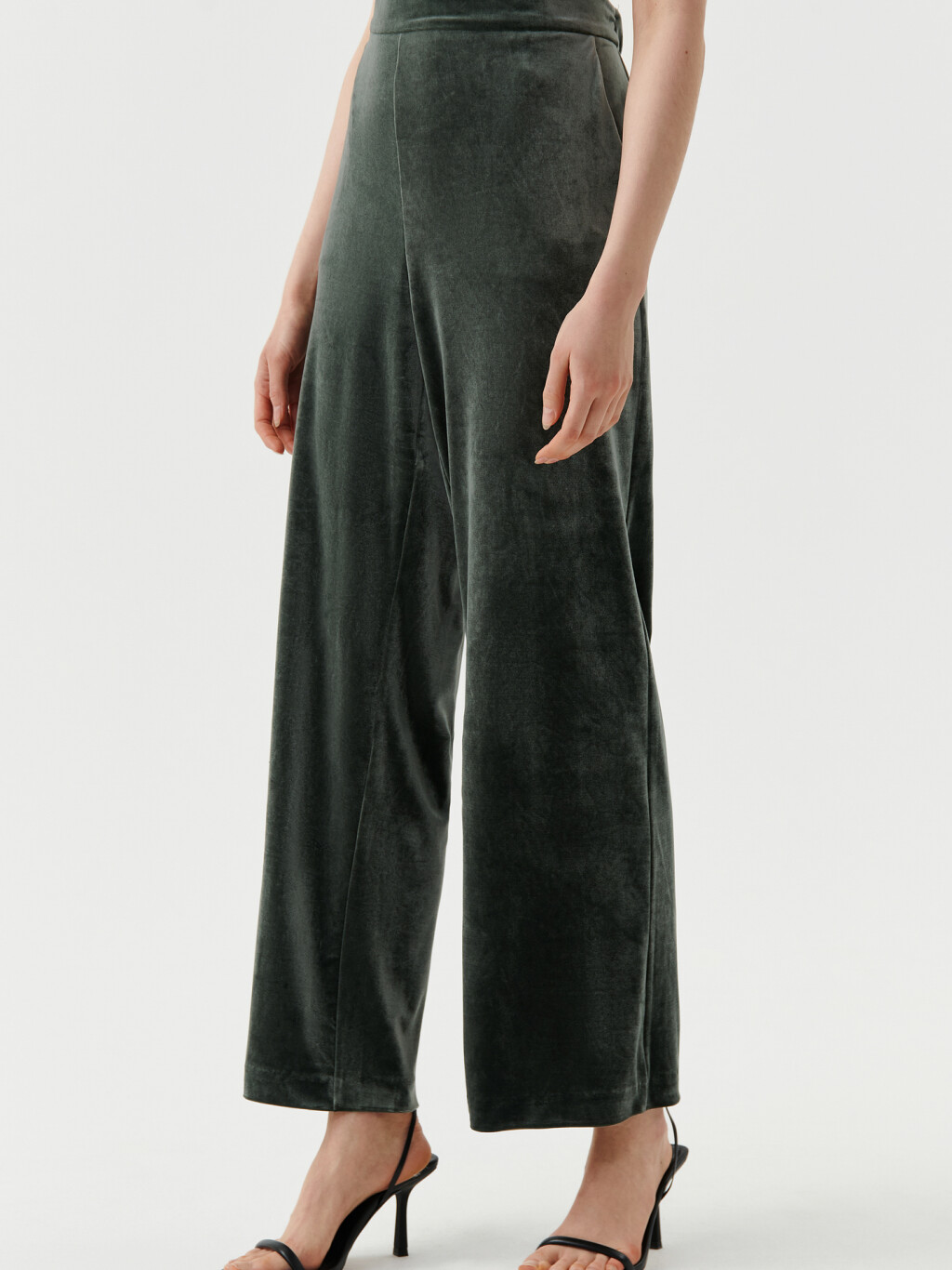 Брюки бархатные на эластичном поясе - цвет зеленый - 4