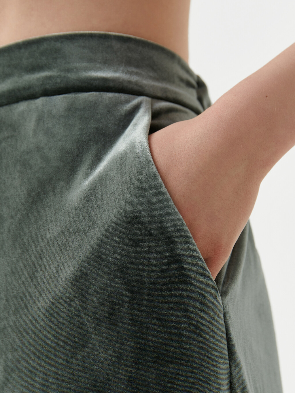 Брюки бархатные на эластичном поясе - цвет зеленый - 6