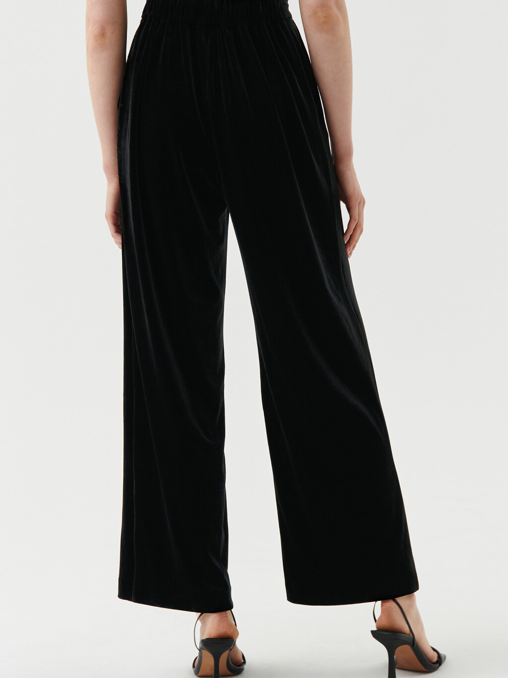 Брюки бархатные на эластичном поясе - цвет черный - 2