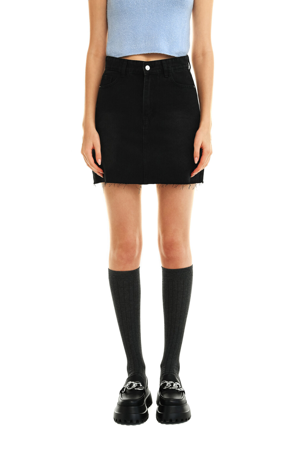 Юбка джинсовая с необработанным нижним краем - цвет черный - 1