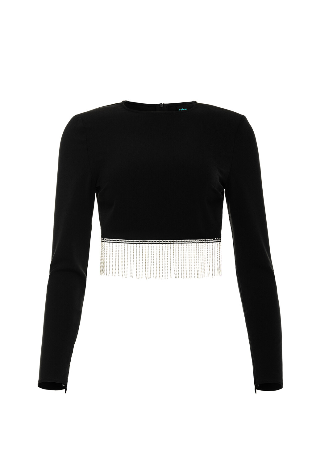Лонгслив укороченный с бахромой из страз - цвет черный - 6