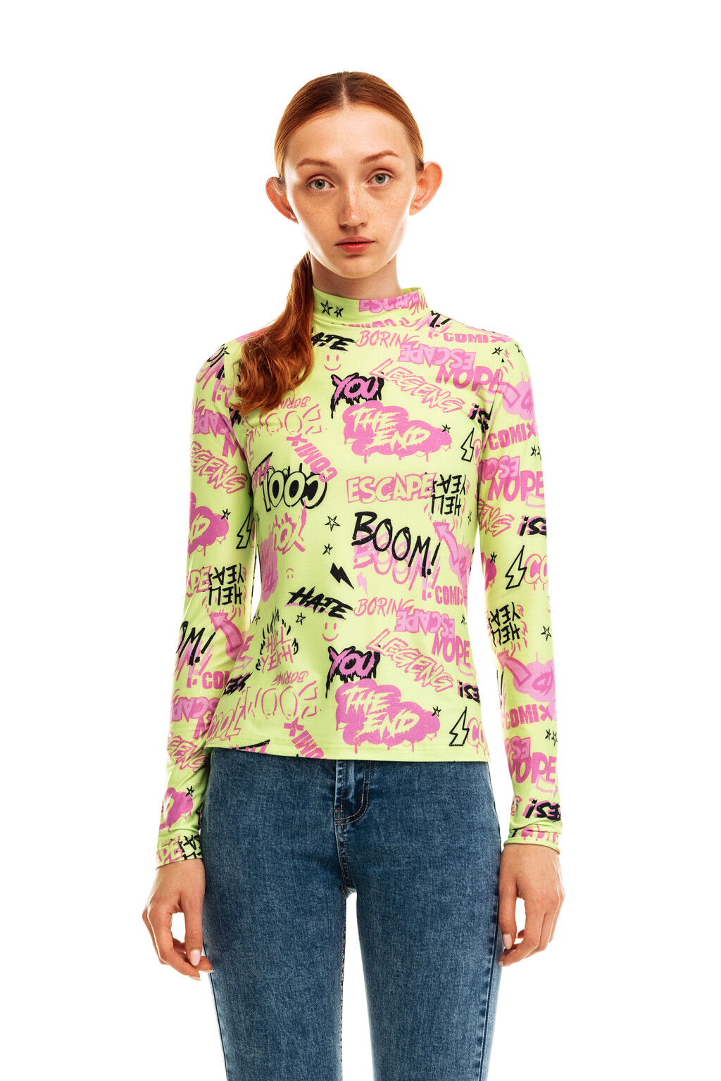 Лонгслив облегающий с принтом - цвет зеленый - 1