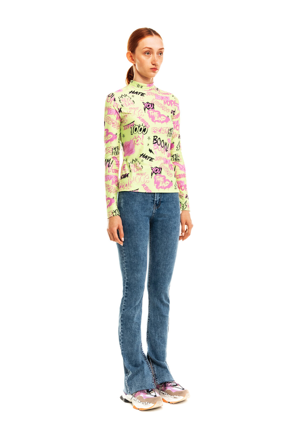 Лонгслив облегающий с принтом - цвет зеленый - 4