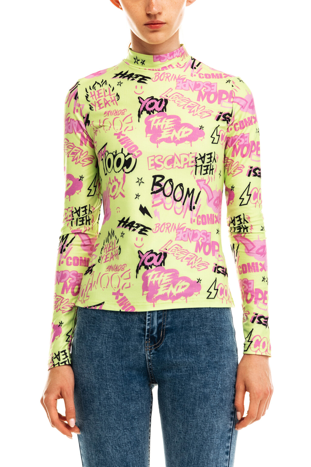 Лонгслив облегающий с принтом - цвет зеленый - 5