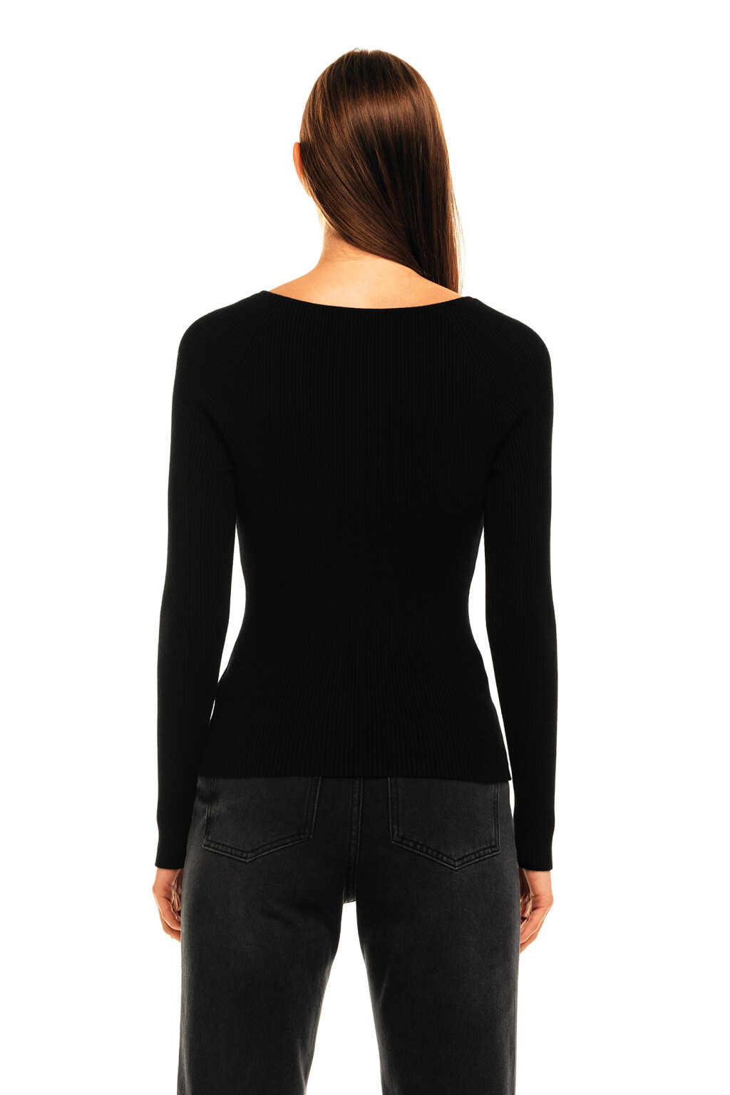 Джемпер облегающий с разрезами спереди - цвет черный - 2