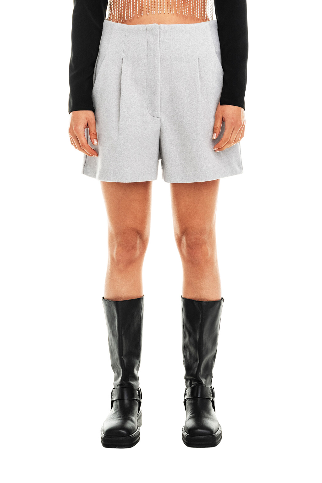 Шорты-трапеция из фетра - цвет серый - 1