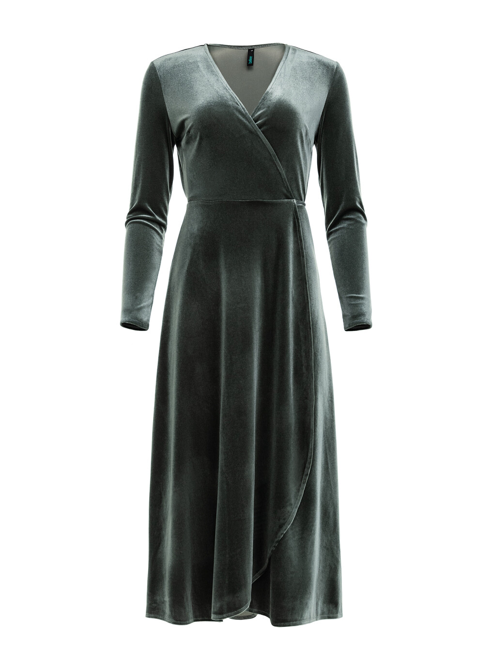Платье бархатное на запах - цвет зеленый - 8