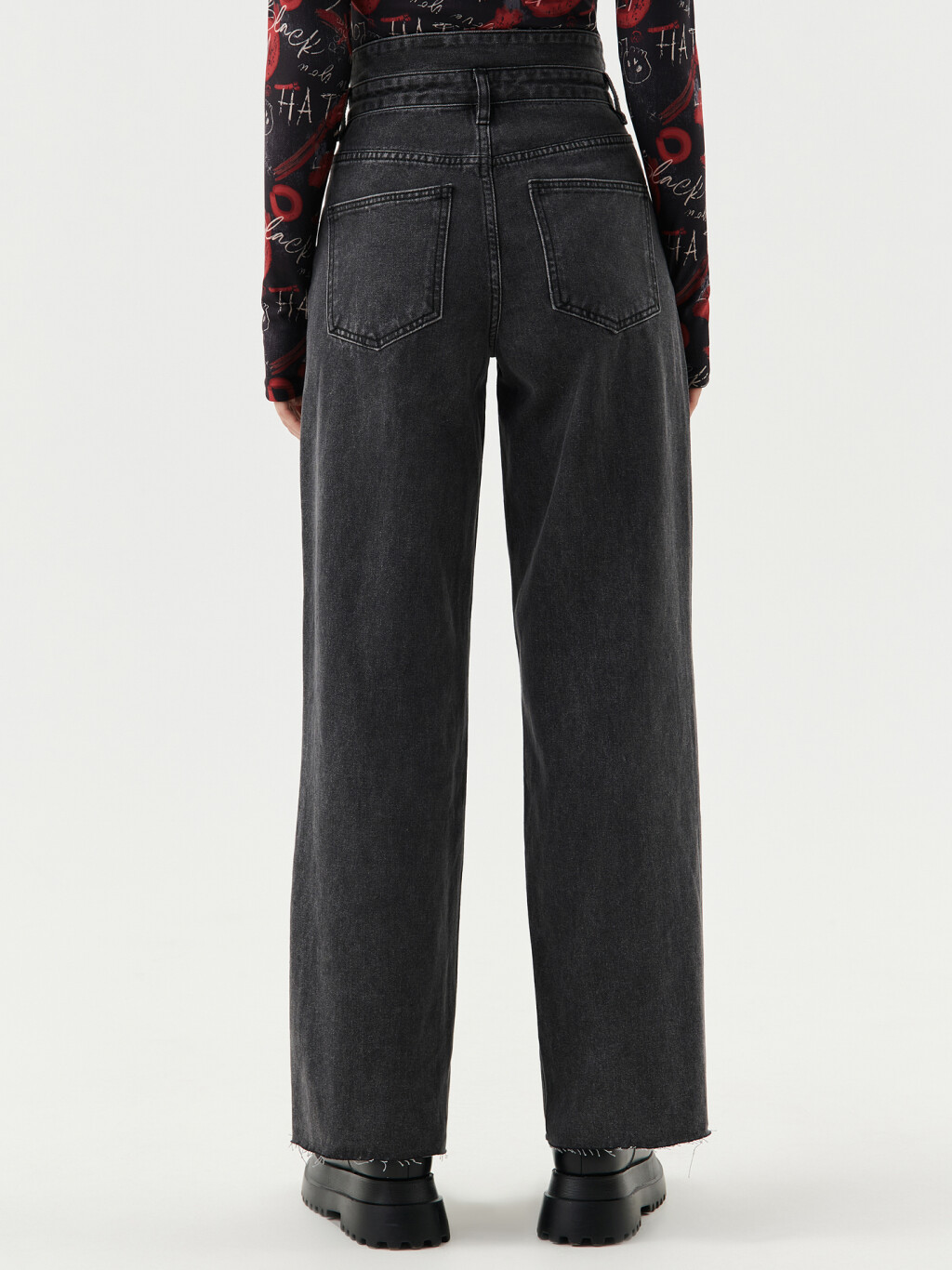 Джинсы широкие с двойным поясом - цвет серый - 2