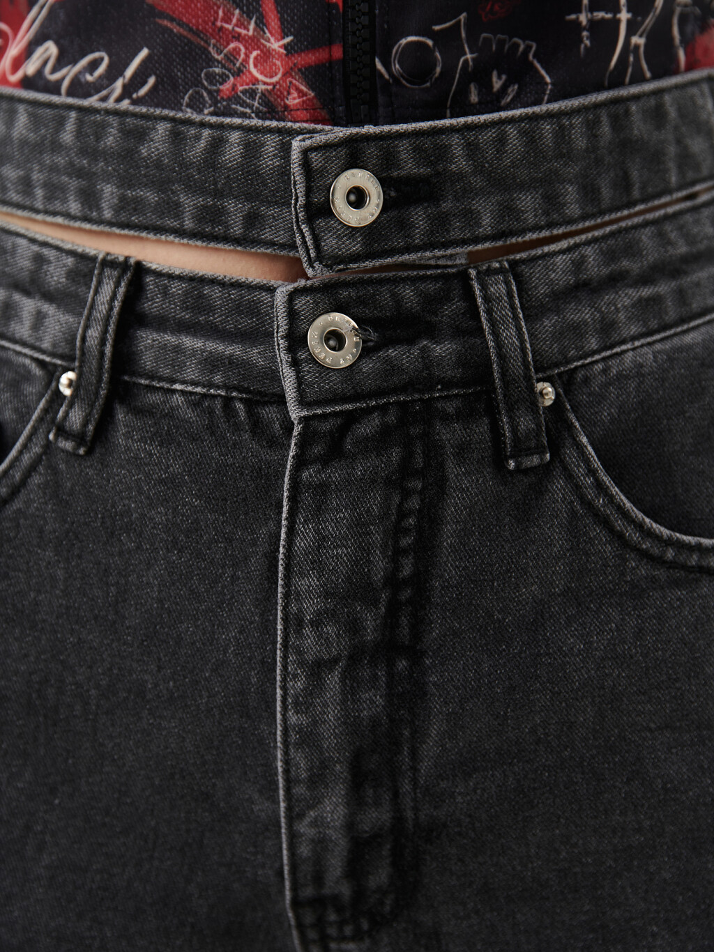 Джинсы широкие с двойным поясом - цвет серый - 6