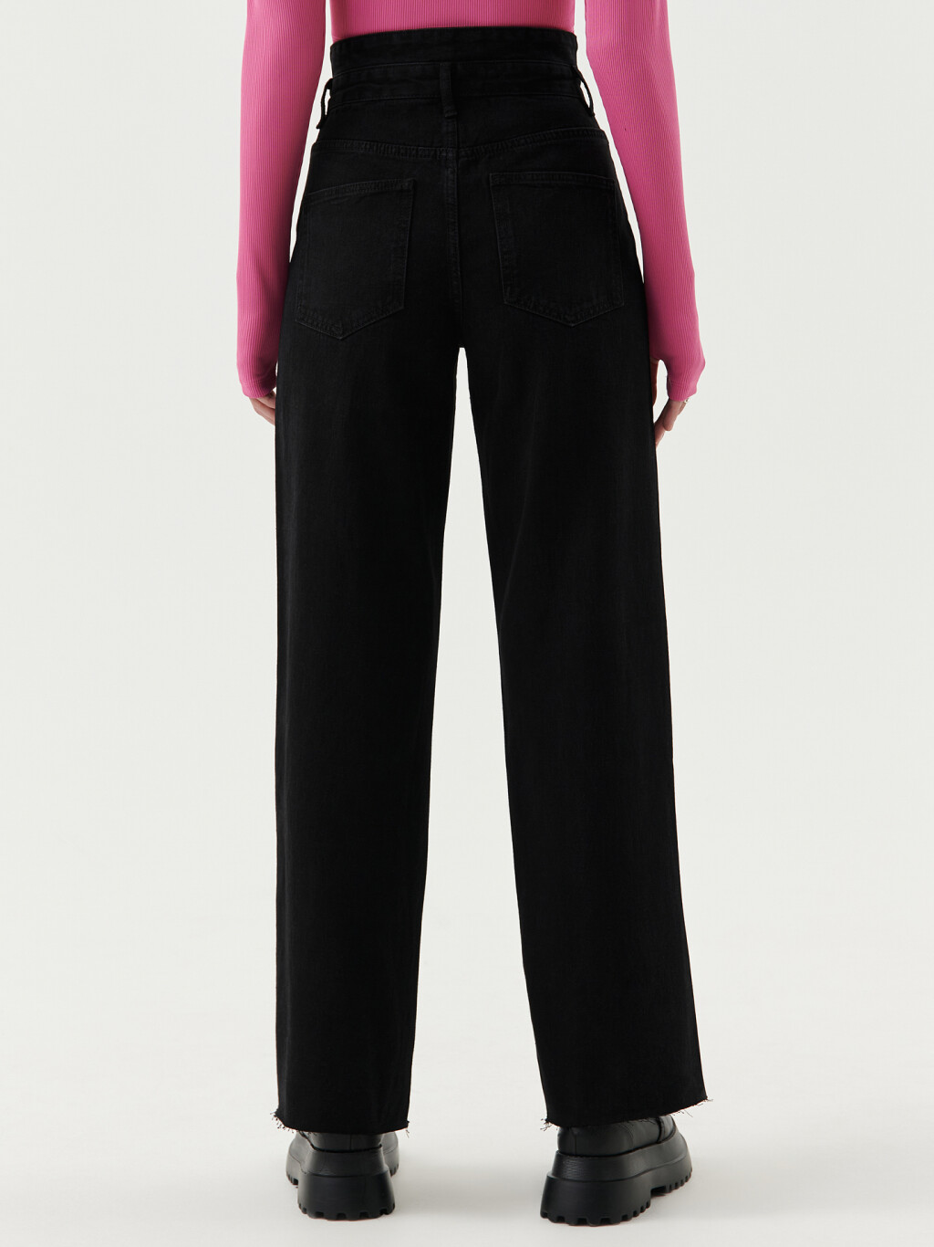 Джинсы широкие с двойным поясом - цвет черный - 2