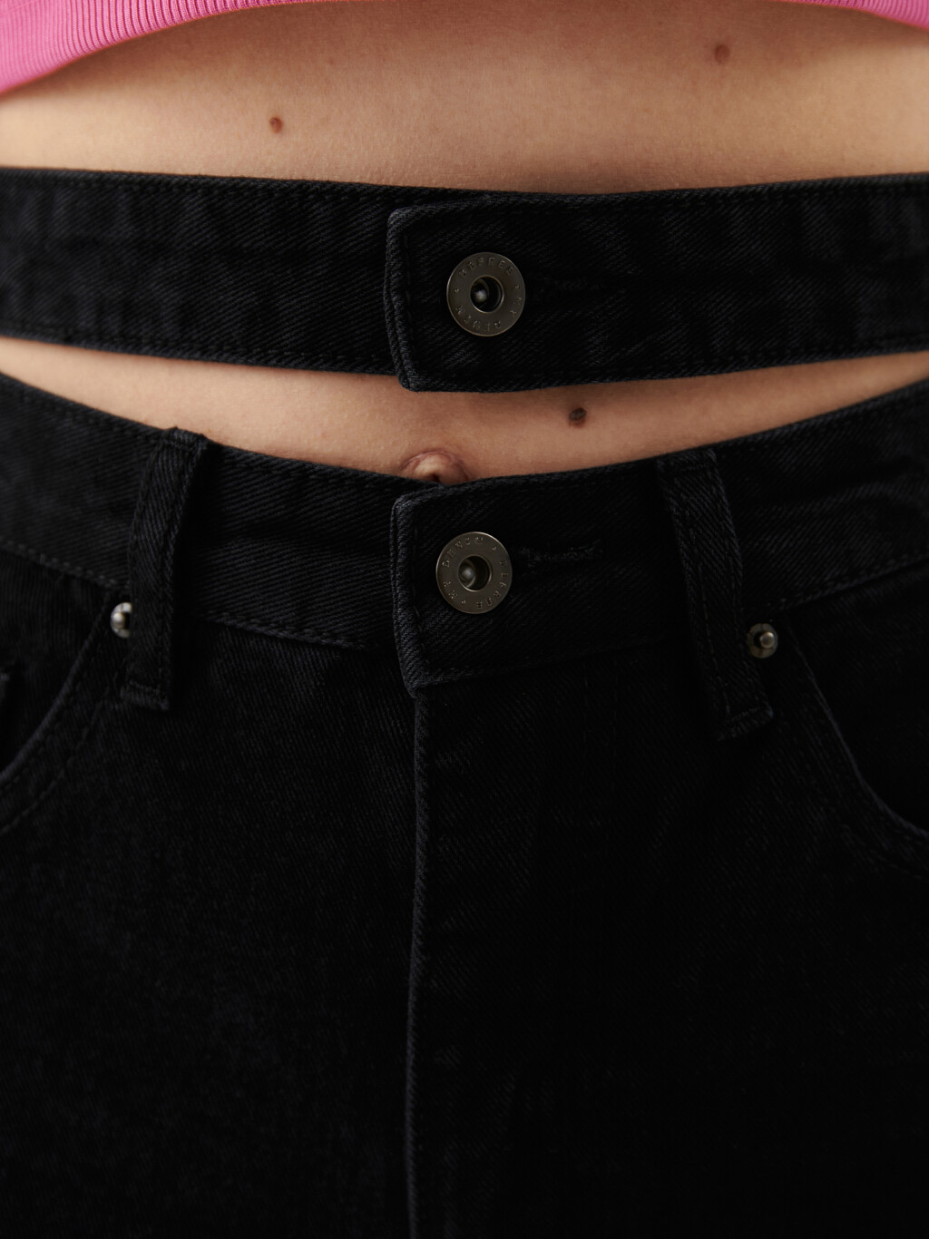 Джинсы широкие с двойным поясом - цвет черный - 5