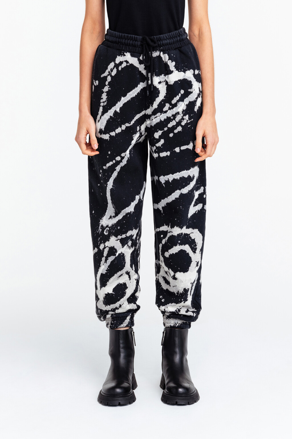 Брюки-джоггеры хлопковые с эффектом тай-дай - цвет черный - 1