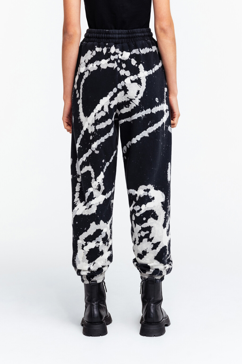 Брюки-джоггеры хлопковые с эффектом тай-дай - цвет черный - 4
