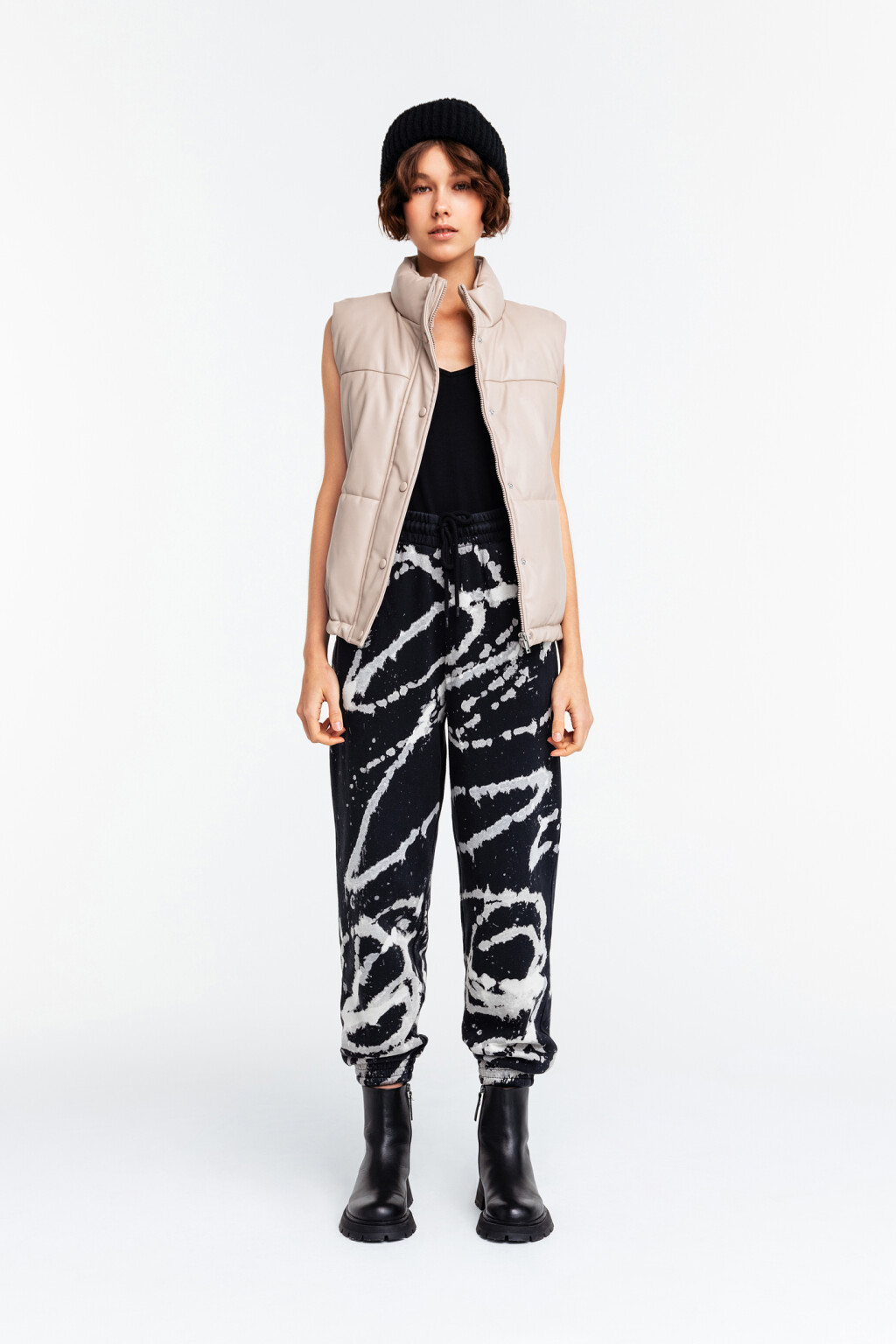 Брюки-джоггеры хлопковые с эффектом тай-дай - цвет черный - 2