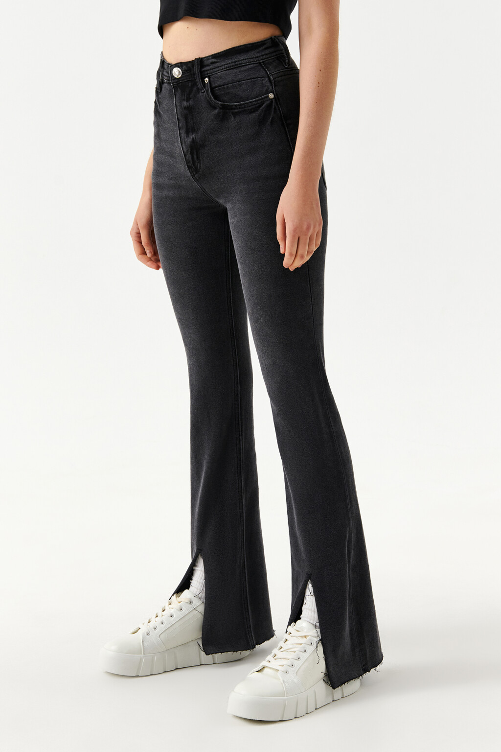 джинсы женские клеш с разрезом