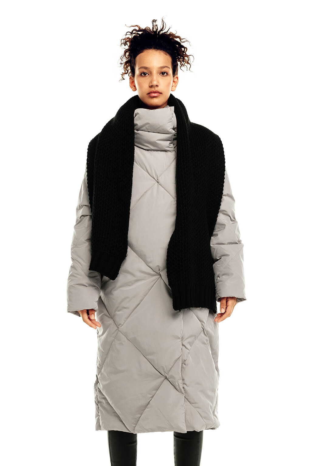 Шарф вязаный теплый - цвет черный - 1