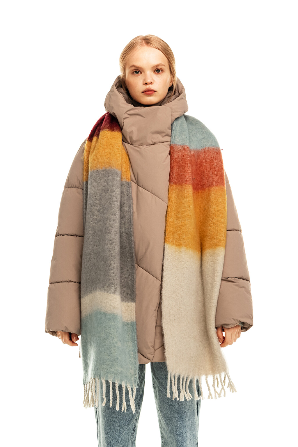 Шарф вязаный в полоску - цвет серый - 1