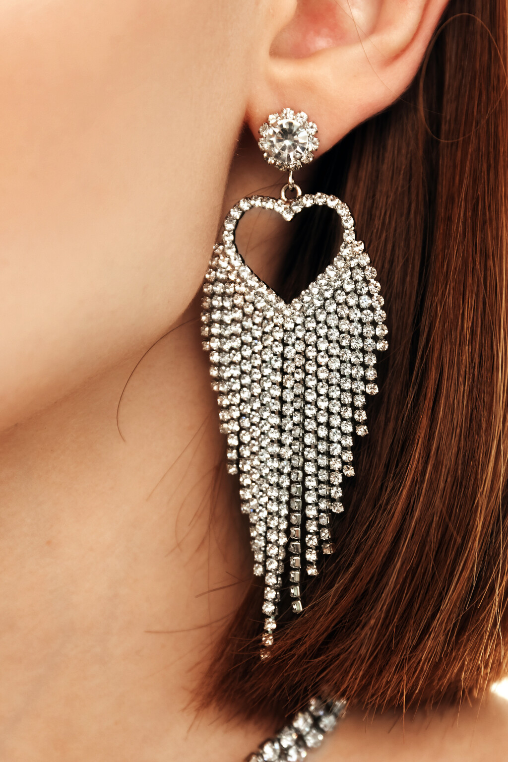 Серьги-сердечки из страз - цвет серый - 1