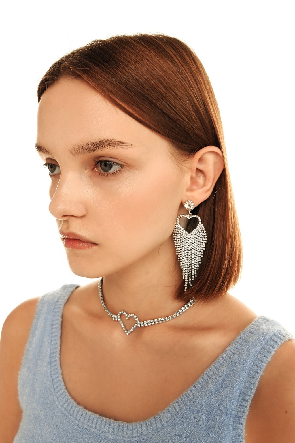 Серьги-сердечки из страз - цвет серый - 2