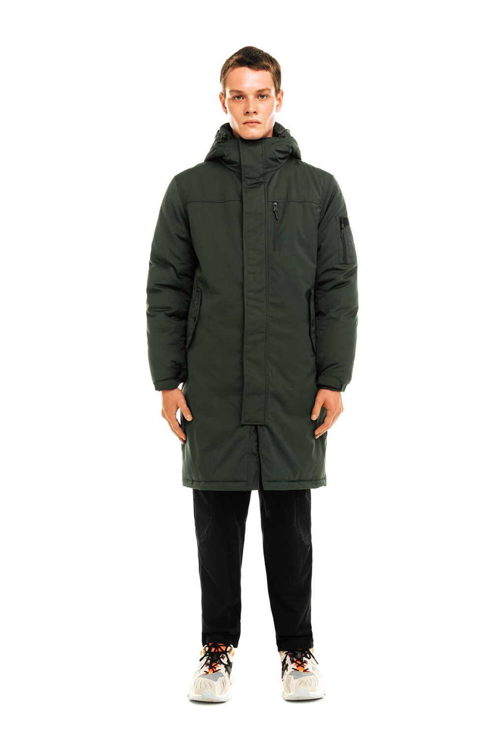 Пальто утепленное с капюшоном - цвет зеленый - 1