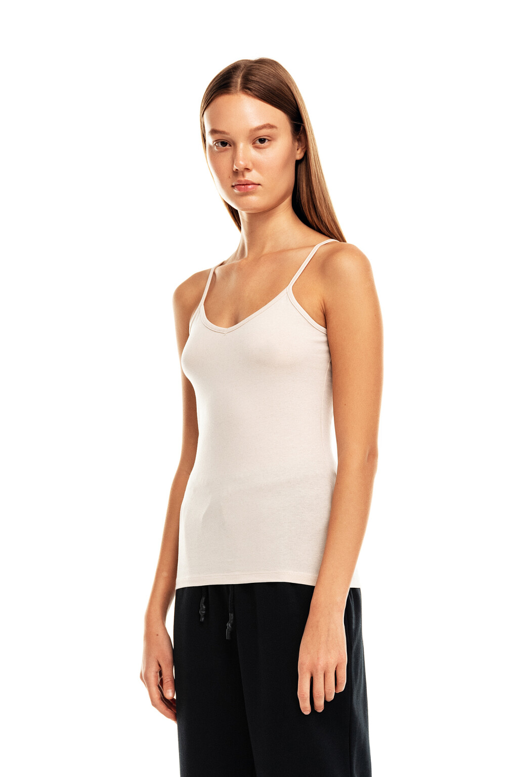 Топ хлопковый на тонких бретелях - цвет бежевый - 1