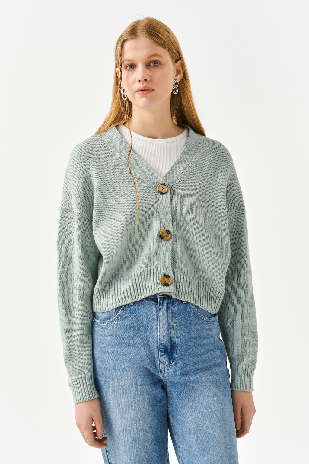 Жакет укороченный с пуговицами - цвет голубой - 1