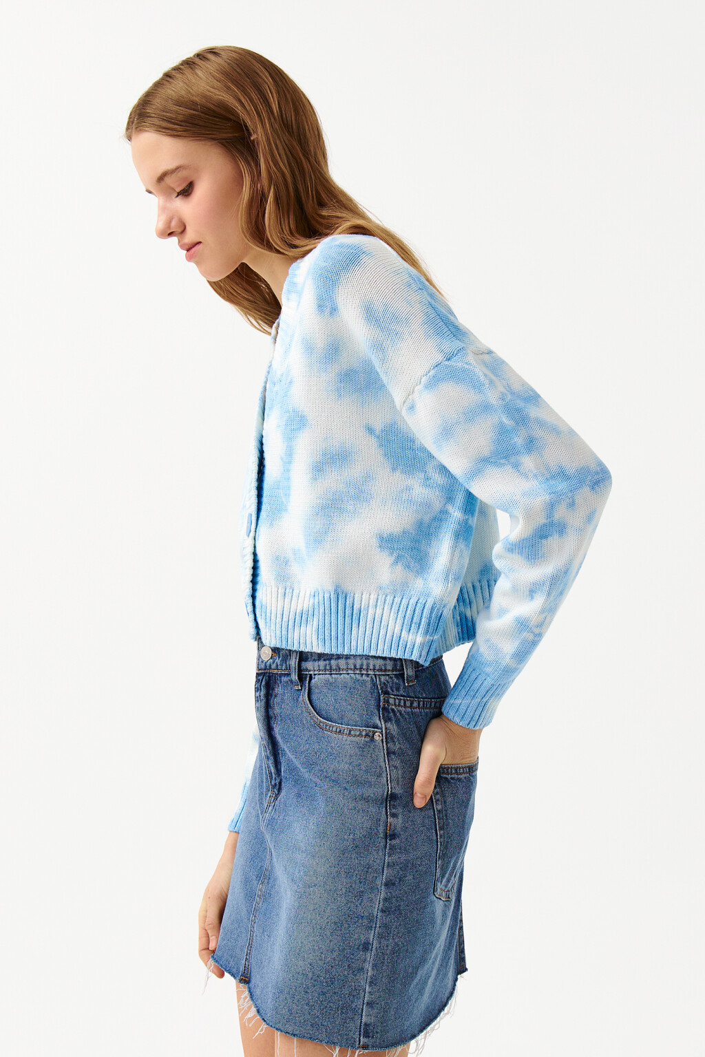 Кардиган вязаный с v-образным вырезом - цвет белый - 3