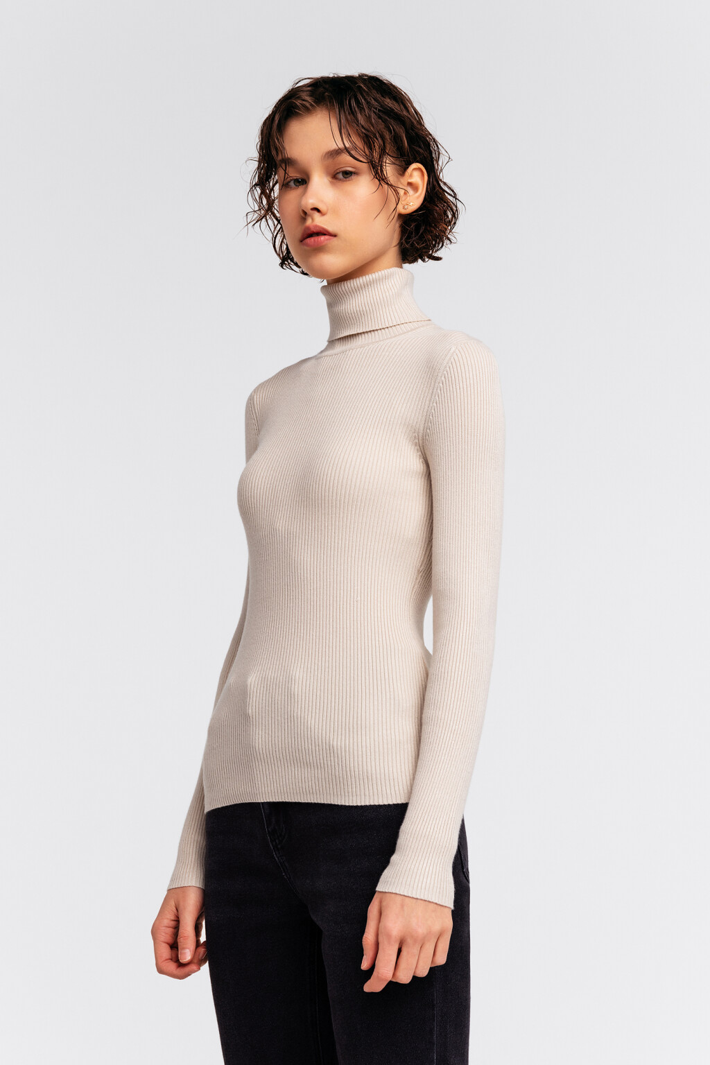 водолазка вязаная в рубчик - цвет бежевый - 5
