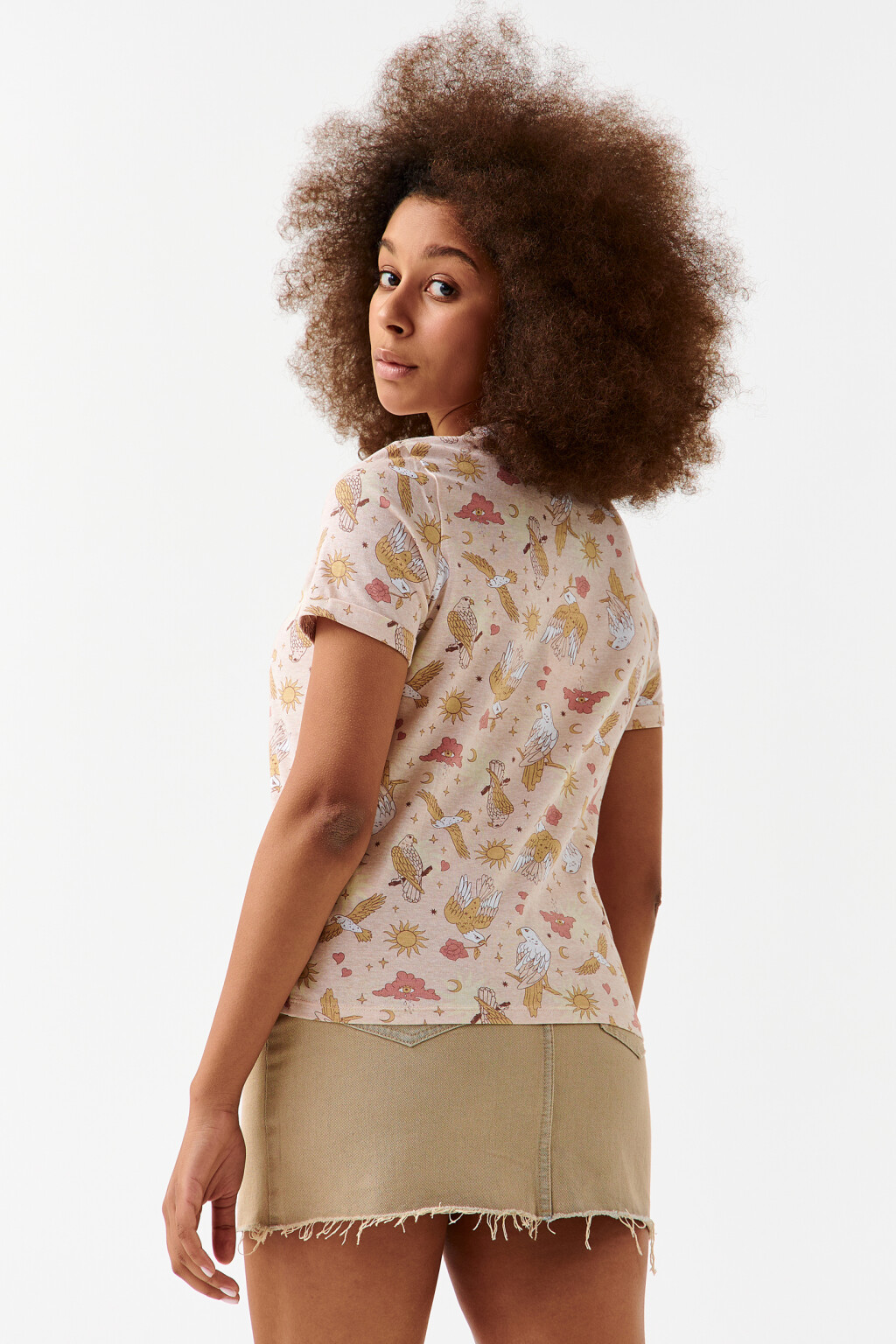 Футболка хлопковая с принтом - цвет бежевый - 2