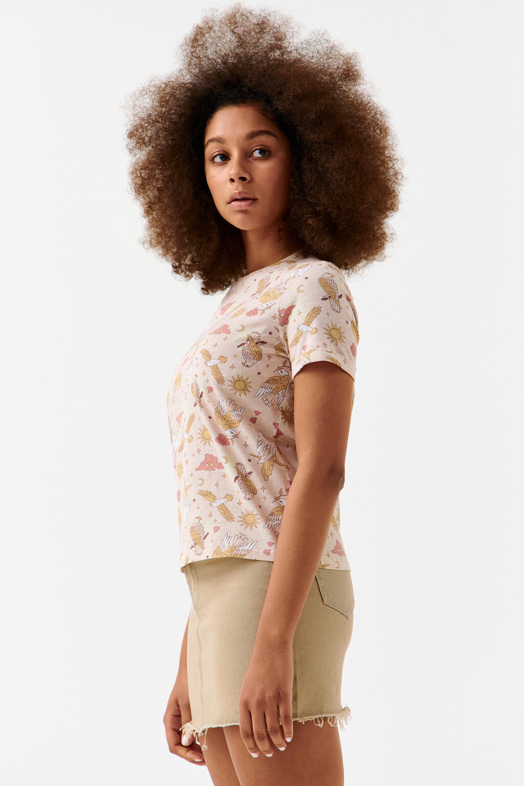 Футболка хлопковая с принтом - цвет бежевый - 3