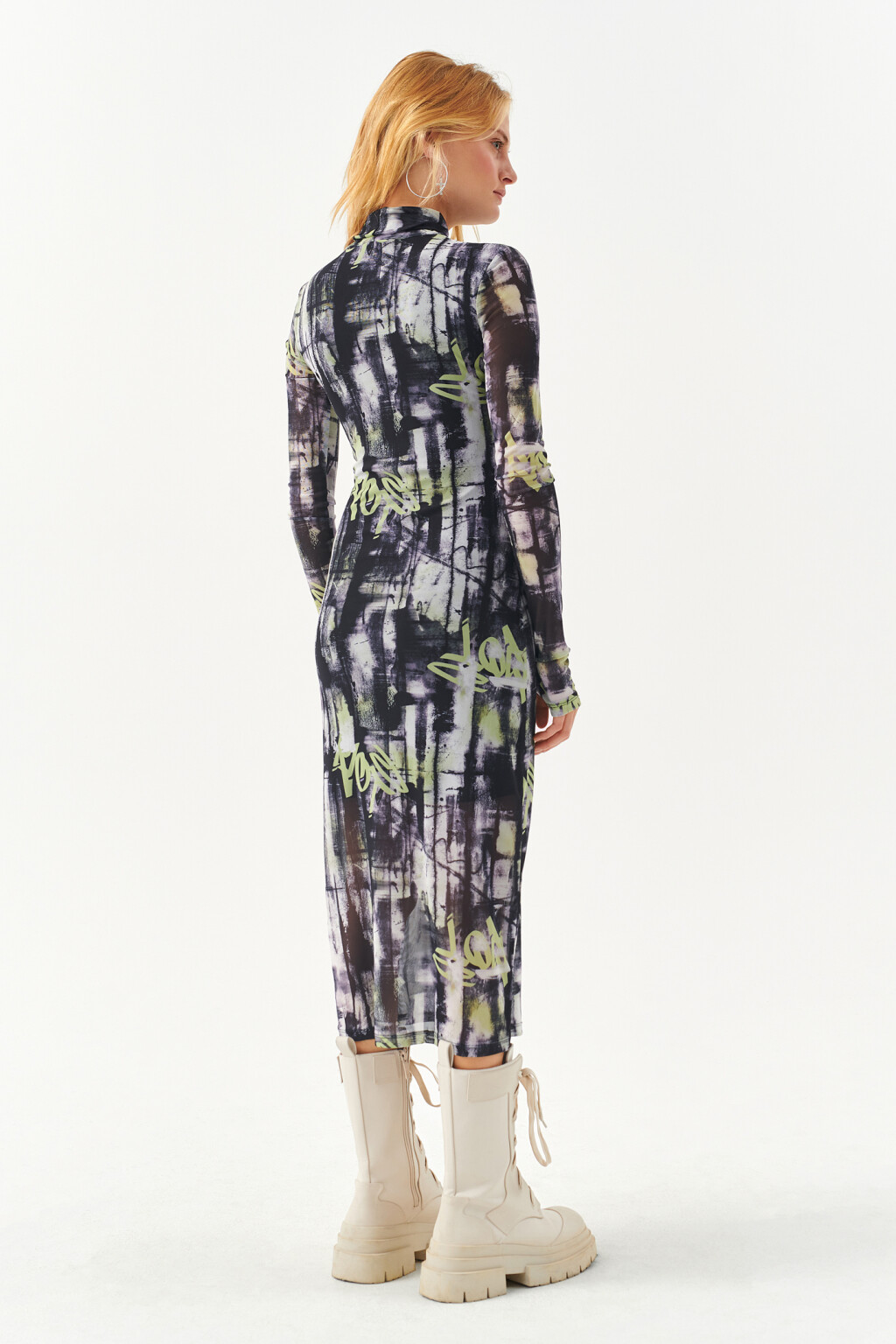 Платье облегающее из сетки с принтом - цвет черный - 5