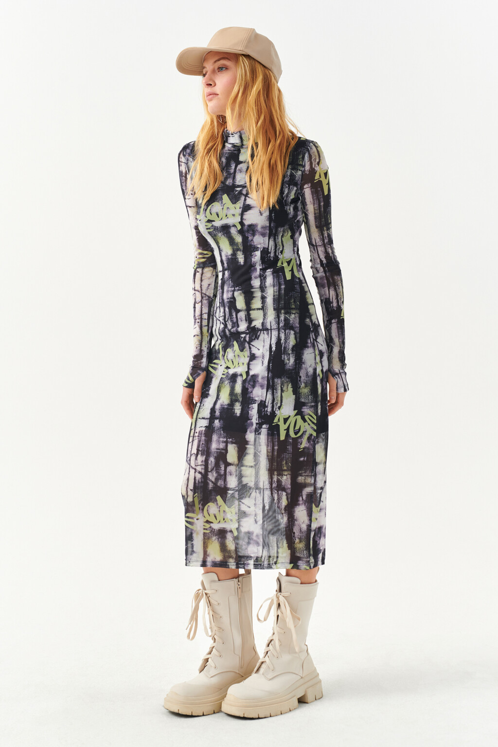 Платье облегающее из сетки с принтом - цвет черный - 2