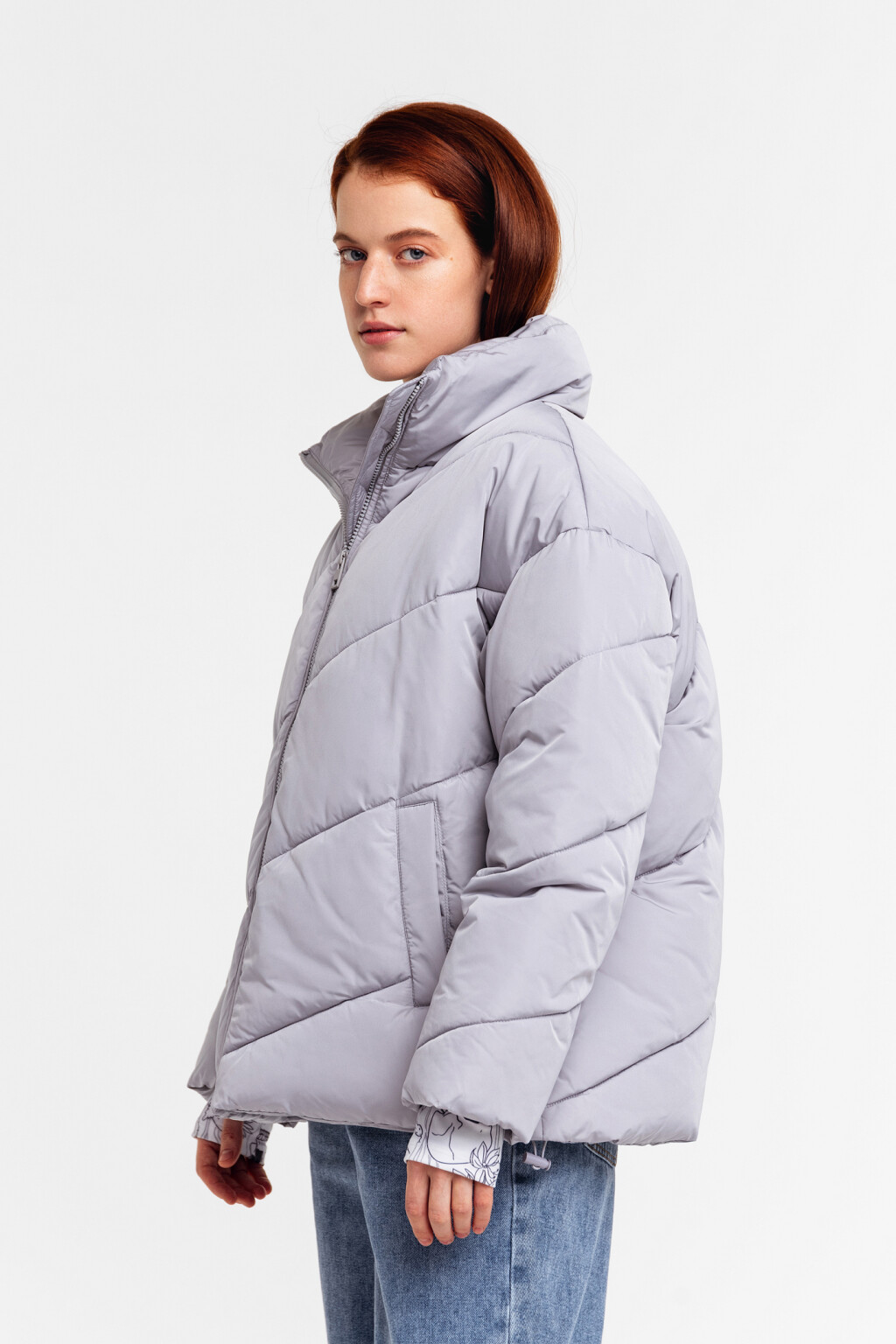 Куртка утепленная стеганая с воротником-стойкой - цвет серый - 3