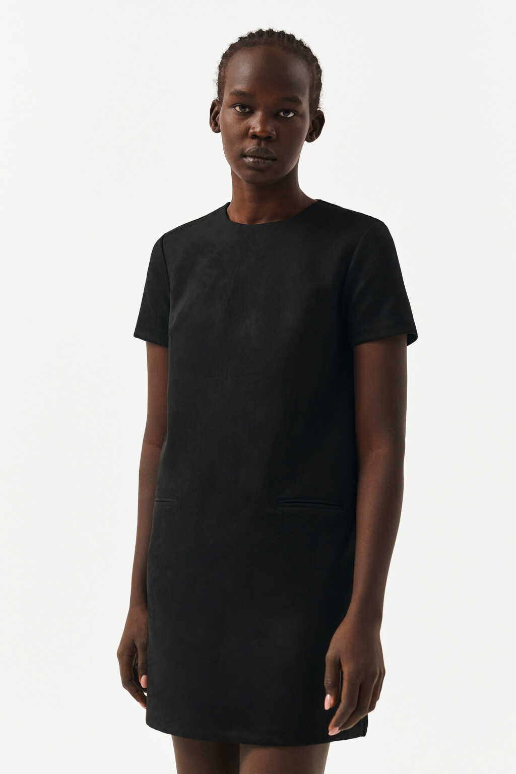 Платье-футболка из искусственной замши - цвет черный - 1