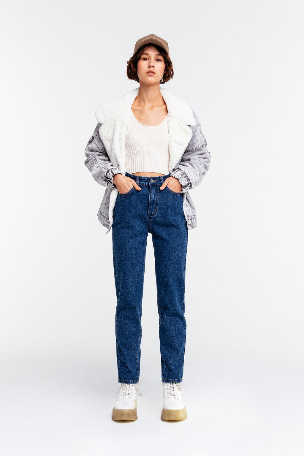 Джинсы утепленные mom - цвет синий - 3